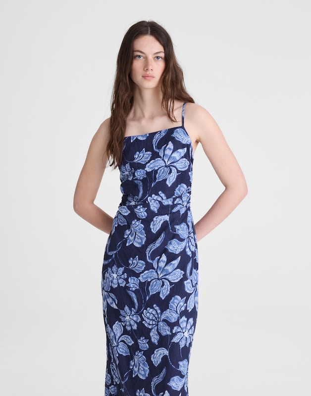 Ruched Squareneck Sleeveless Midi Dress CLASSIC INDIGO