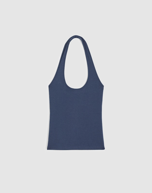 The '90s Halter Top in Compact Cotton PETROL NAVY
