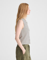 Textured-Knit  Button-Front Shell Top IVORY AND BLACK TUCK STITCH