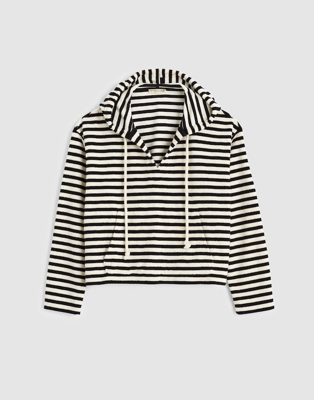 Drawstring Hoodie in Terry BLACK IVORY