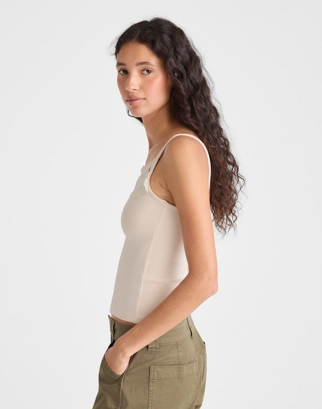 Floral-Lace V-Neck Tank VINTAGE IVORY