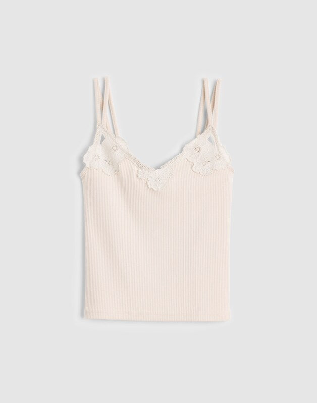 Floral-Lace V-Neck Tank VINTAGE IVORY