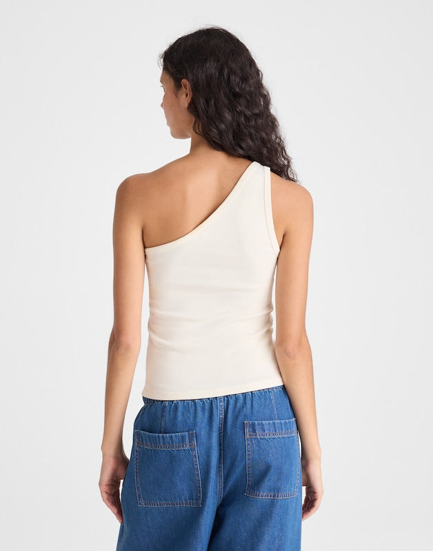 The '90s One-Shoulder Tank in Compact Cotton VINTAGE IVORY