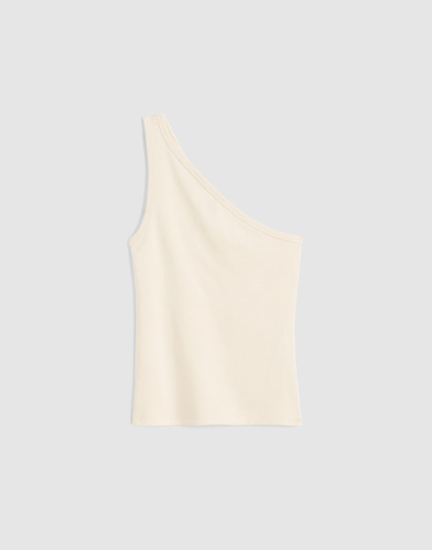The '90s One-Shoulder Tank in Compact Cotton VINTAGE IVORY