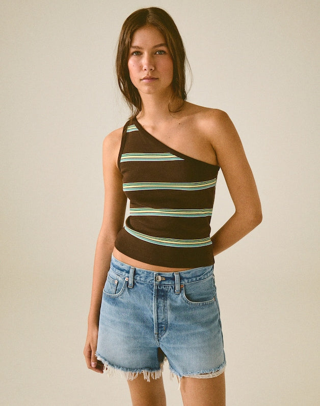 Madewell x Shopbop '90s One-Shoulder Tank in Compact Cotton DARK BROWN