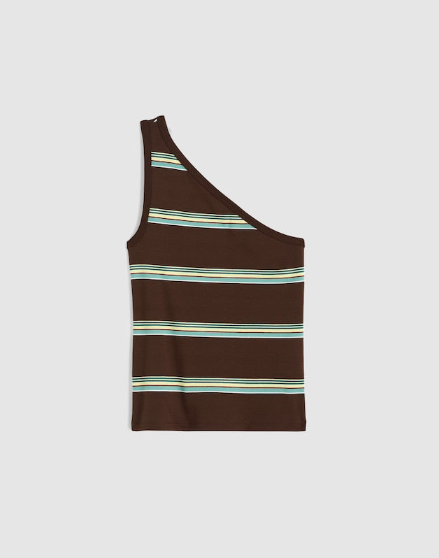Madewell x Shopbop '90s One-Shoulder Tank in Compact Cotton DARK BROWN