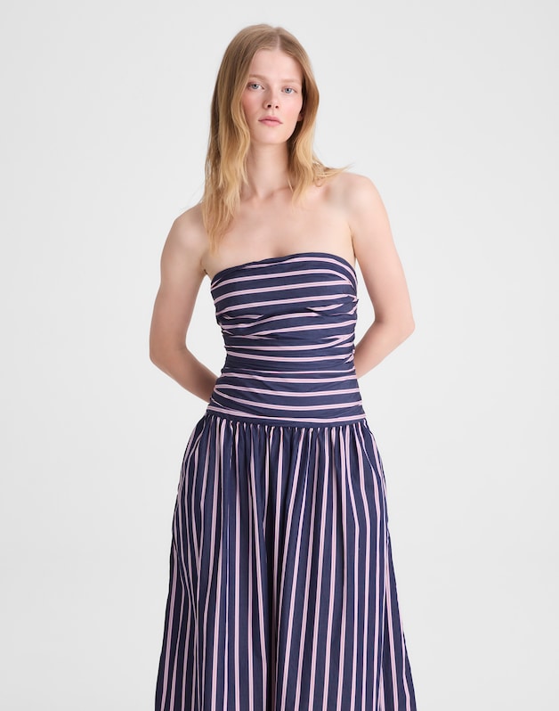 Strapless Ruched Midi Dress CLASSIC INDIGO