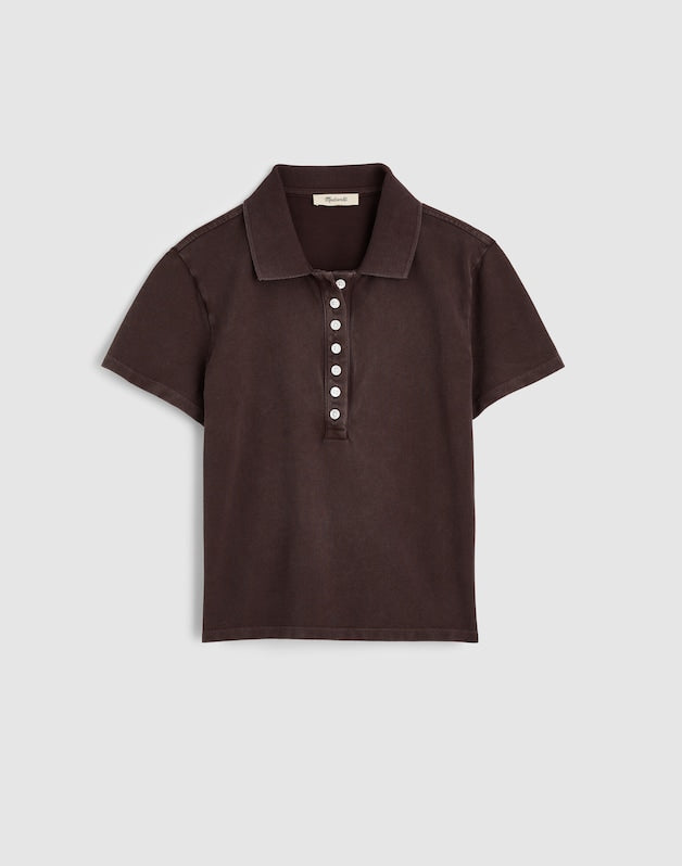 Shrunken Polo in Cotton Pique DARK BROWN