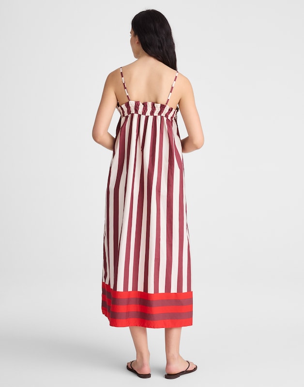 Ruffle A-Line Midi Dress in Stripe DUSTY MERLOT