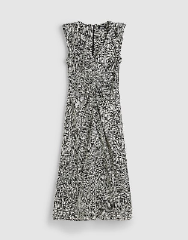 Ruched Flutter-Sleeve Midi Dress JET BLACK