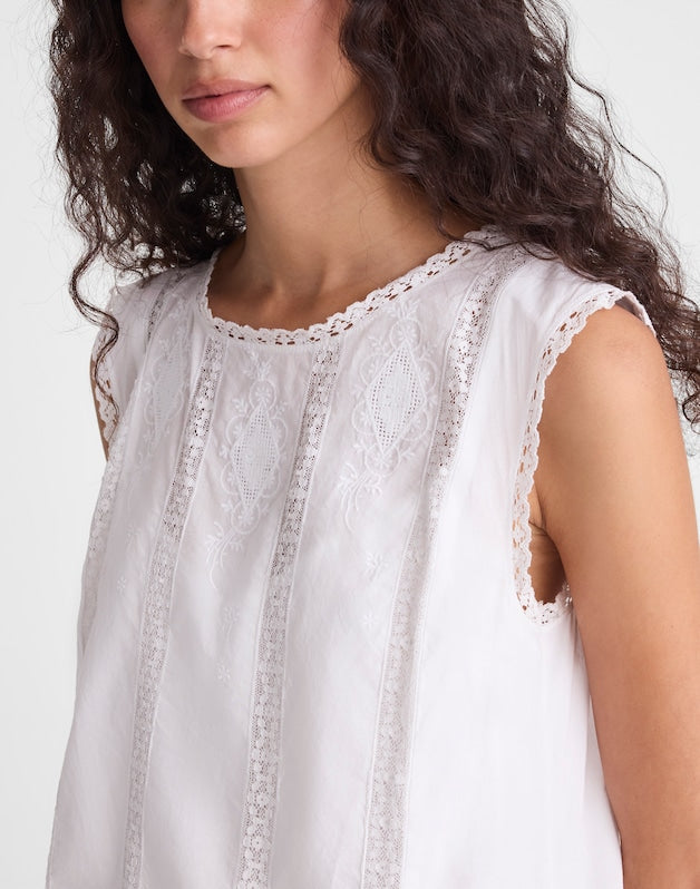 Embroidered Lace-Insert Mini Dress WHITE