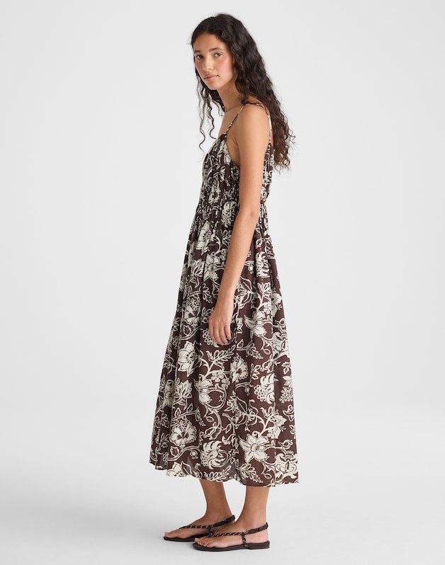 Ruched V-Neck Sleeveless Maxi Dress DARK BROWN