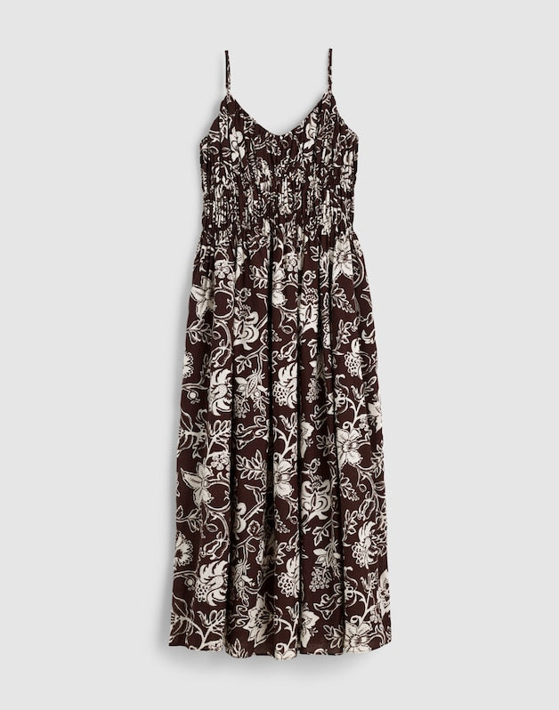 Ruched V-Neck Sleeveless Maxi Dress DARK BROWN