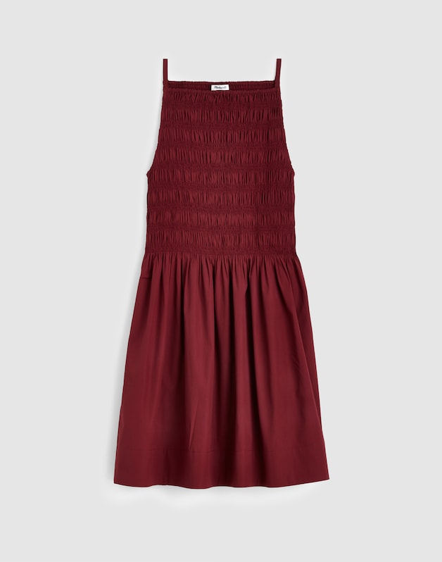 Smocked High-Neck Mini Dress DUSTY MERLOT