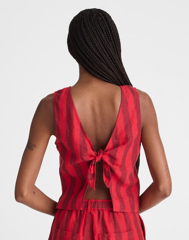 Tie-Back Shell Top in 100% Linen ENAMEL RED