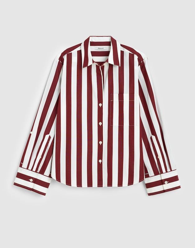 The Signature Y-Neck Shirt in Poplin DUSTY MERLOT