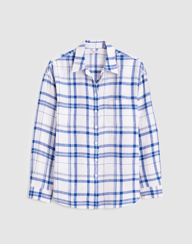 The Easy Shirt in 100% Linen OVERSIZED BLUE WHITE PLAID