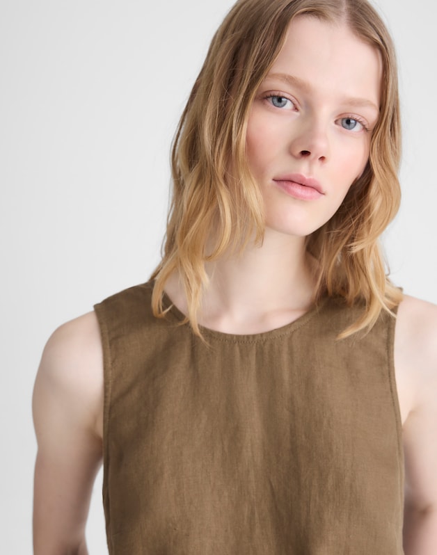 Tie-Back Shell Top in 100% Linen SAFARI KHAKI