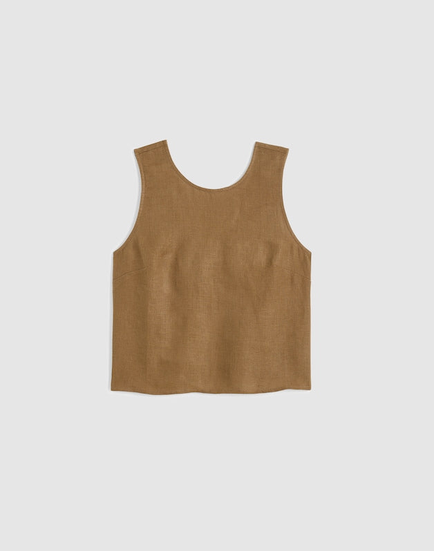 Tie-Back Shell Top in 100% Linen SAFARI KHAKI
