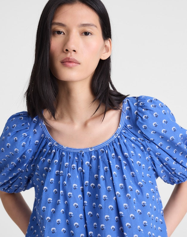 Shirred Scoopneck Top RETRO BLUE