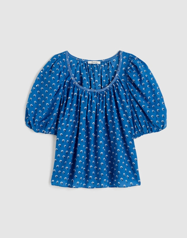 Shirred Scoopneck Top RETRO BLUE