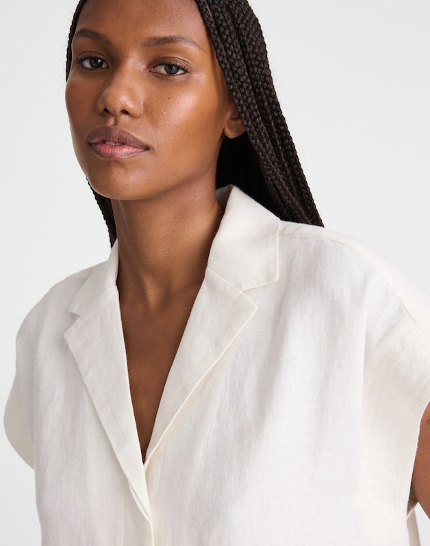 Notch-Collar Shirt in 100% Linen IVORY LINEN