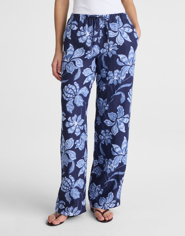 Pull-On Pants in 100% Linen CLASSIC INDIGO