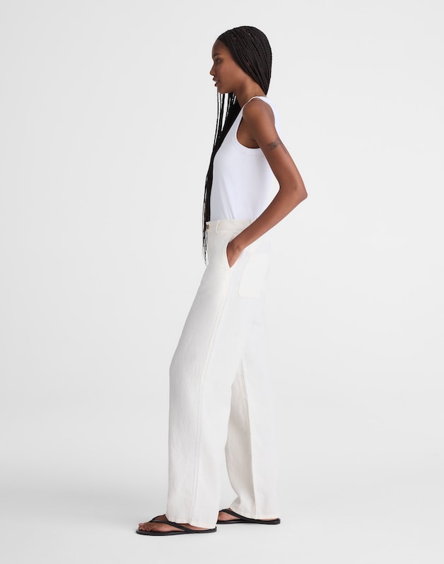 The Tall Zoe Relaxed Straight Pant in 100% Linen IVORY LINEN