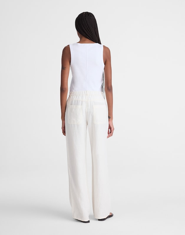 The Zoe Relaxed Straight Pant in 100% Linen IVORY LINEN