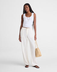 The Zoe Relaxed Straight Pant in 100% Linen IVORY LINEN