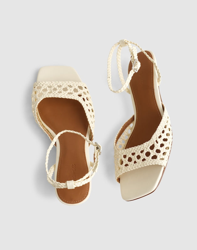The Tyra Ankle-Strap Kitten-Heel Sandal in Woven Leather CLOUD LINING