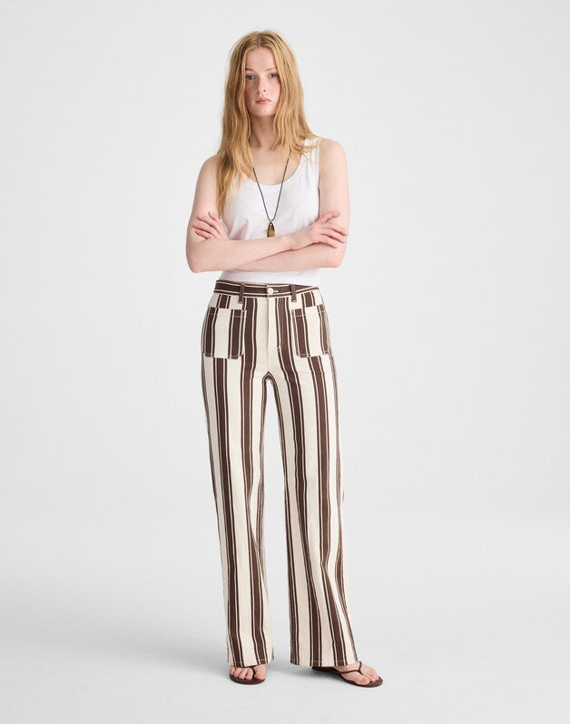 The Emmy Wide-Leg Pant DARK BROWN STRIPE