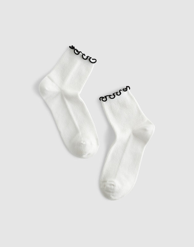 Ruffle-Trim Ankle Socks JET BLACK