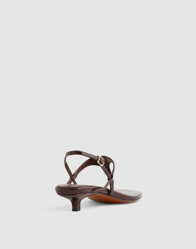 The Chiara Kitten Heel Slingback Sandal in Crinkled Leather ESPRESSO BEAN