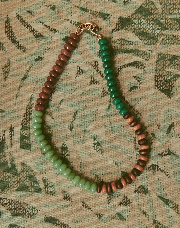 Semiprecious Wood Beaded Choker Necklace ANTIQUE GOLD