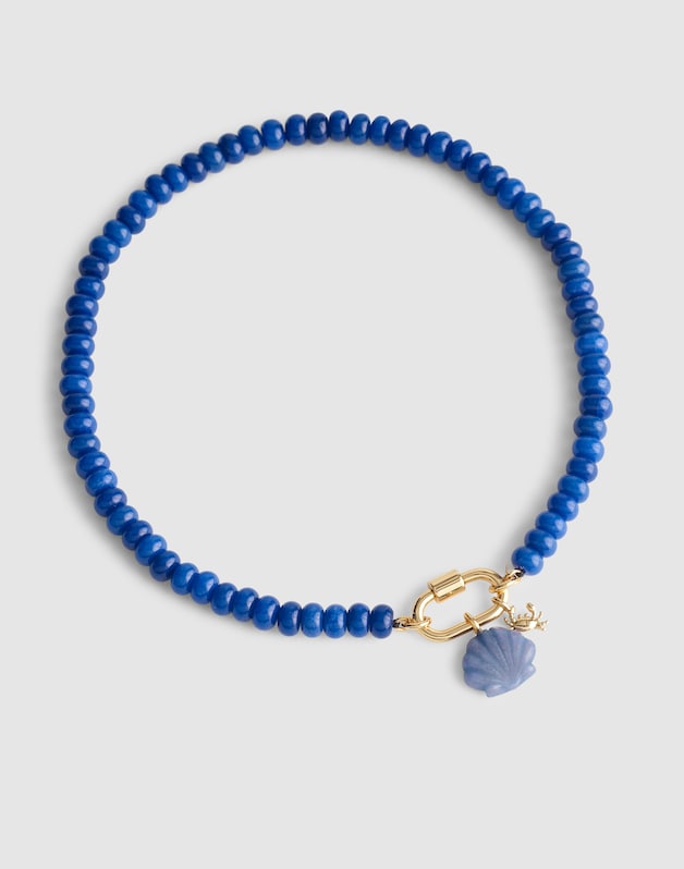Semiprecious Beaded Carabiner Charm Necklace LAPIS