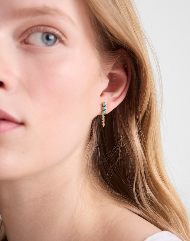 Demi-Fine Bezel Set Turquoise Chain Stud Earrings TURQUOISE MULTI